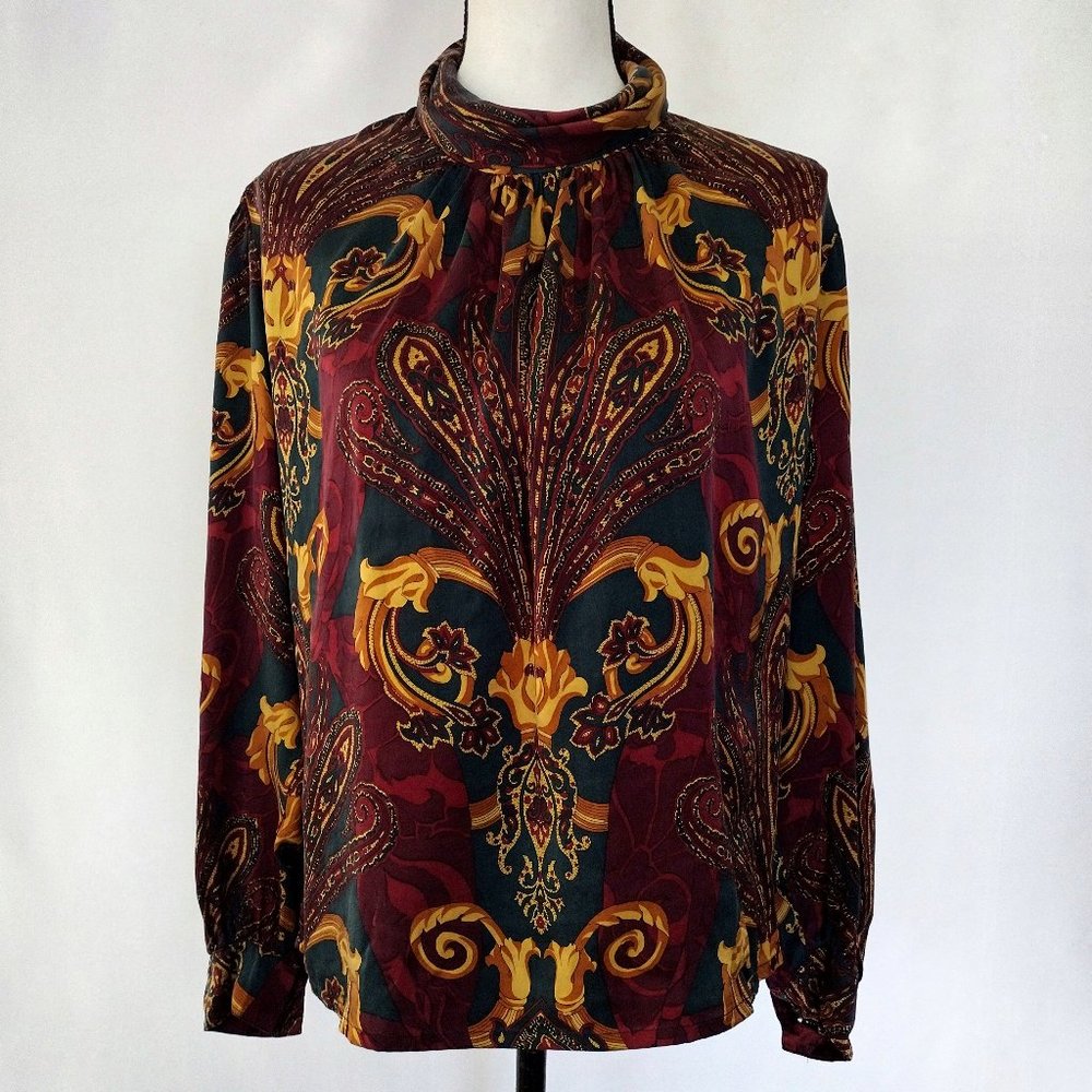 Vintage 1980s St. Denis Silk Baroque Print Oversized Blouse